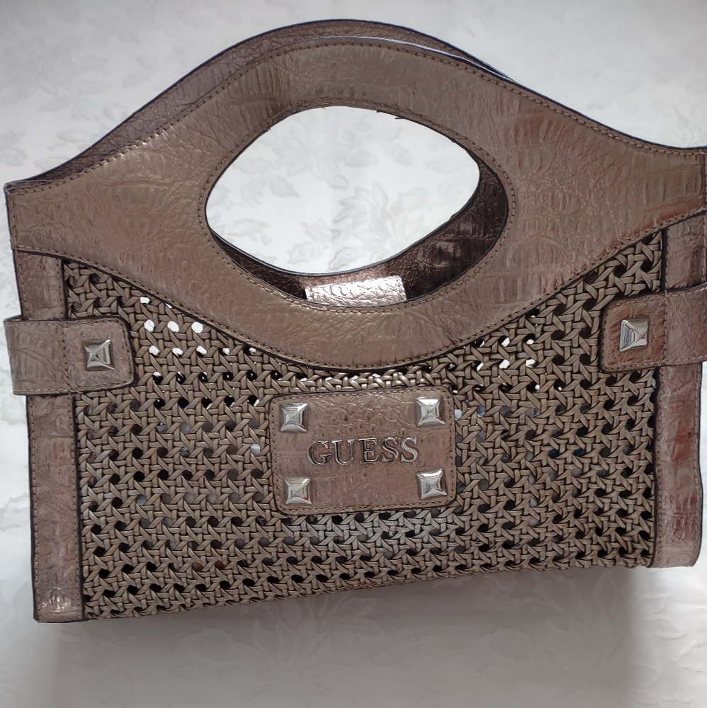 Guess braided metallic woven Cutout Satchel handbag